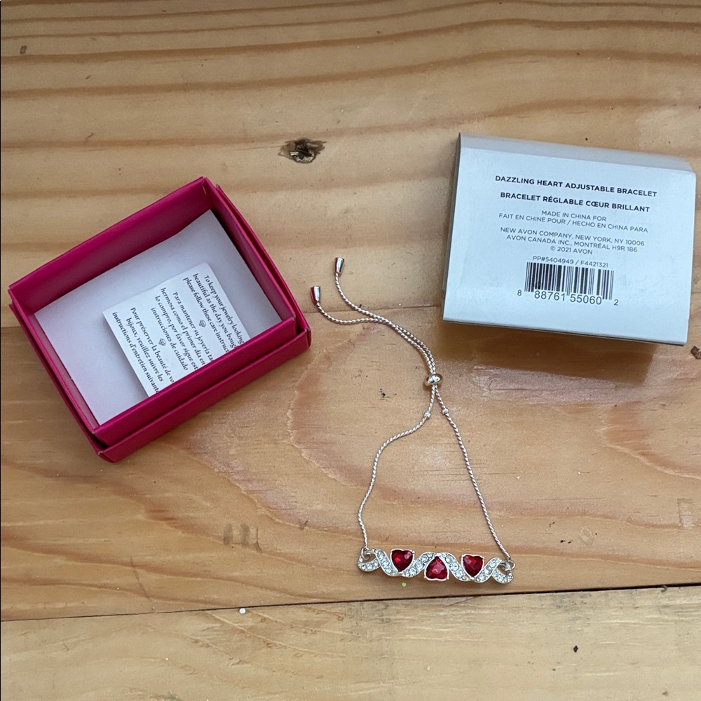 Dazzling Heart Adjustable Bracelet with Red and Silver Accents